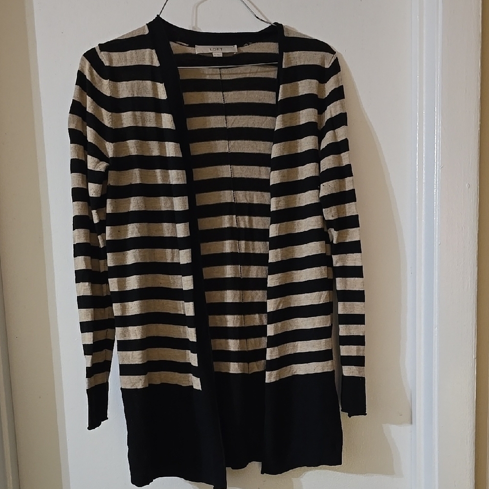Striped Black and Tan Women's Loft‎ Cardigan Sz M